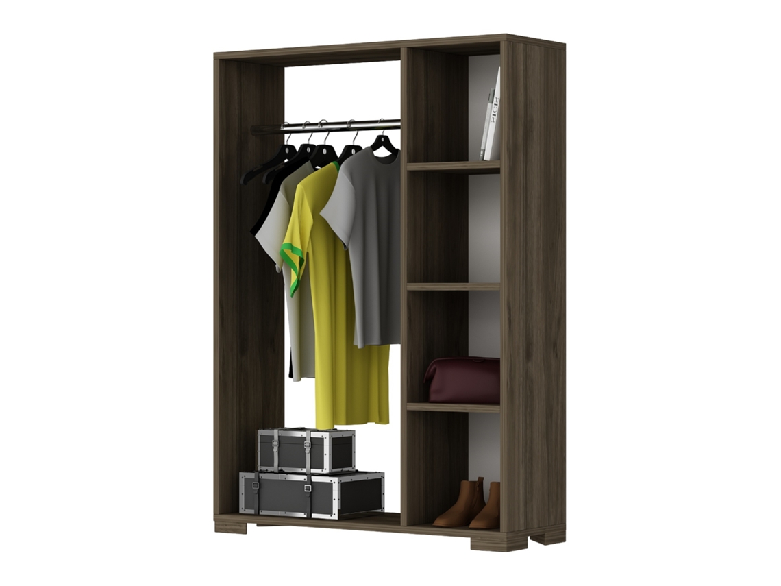 Perchero Burro Nesbyen con 4 estantes aglomerado 126x90x30 cm Efecto Nogal [EN.CASA]