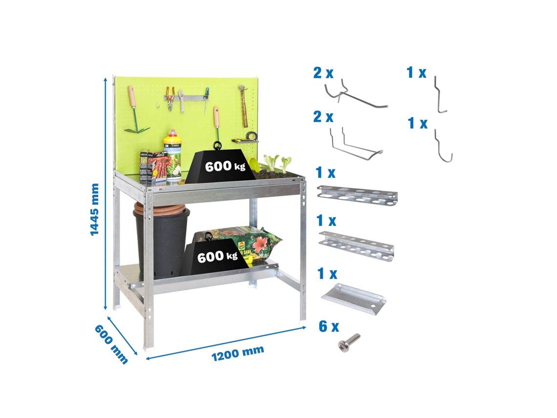 Panel perforado Pack S.garden Bt2 1200x600 Verde/galva 9accs