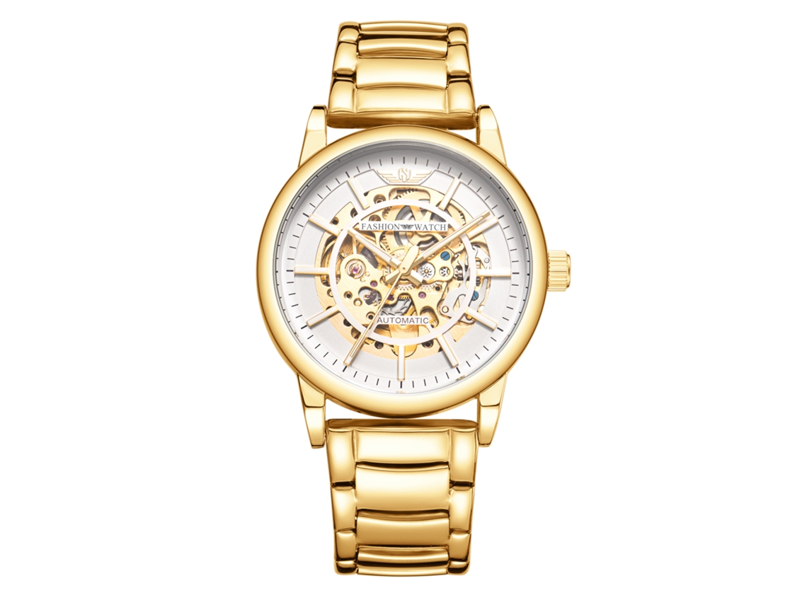 Reloj Mecánico Esqueleto Para Hombre (dorado Y Blanco)