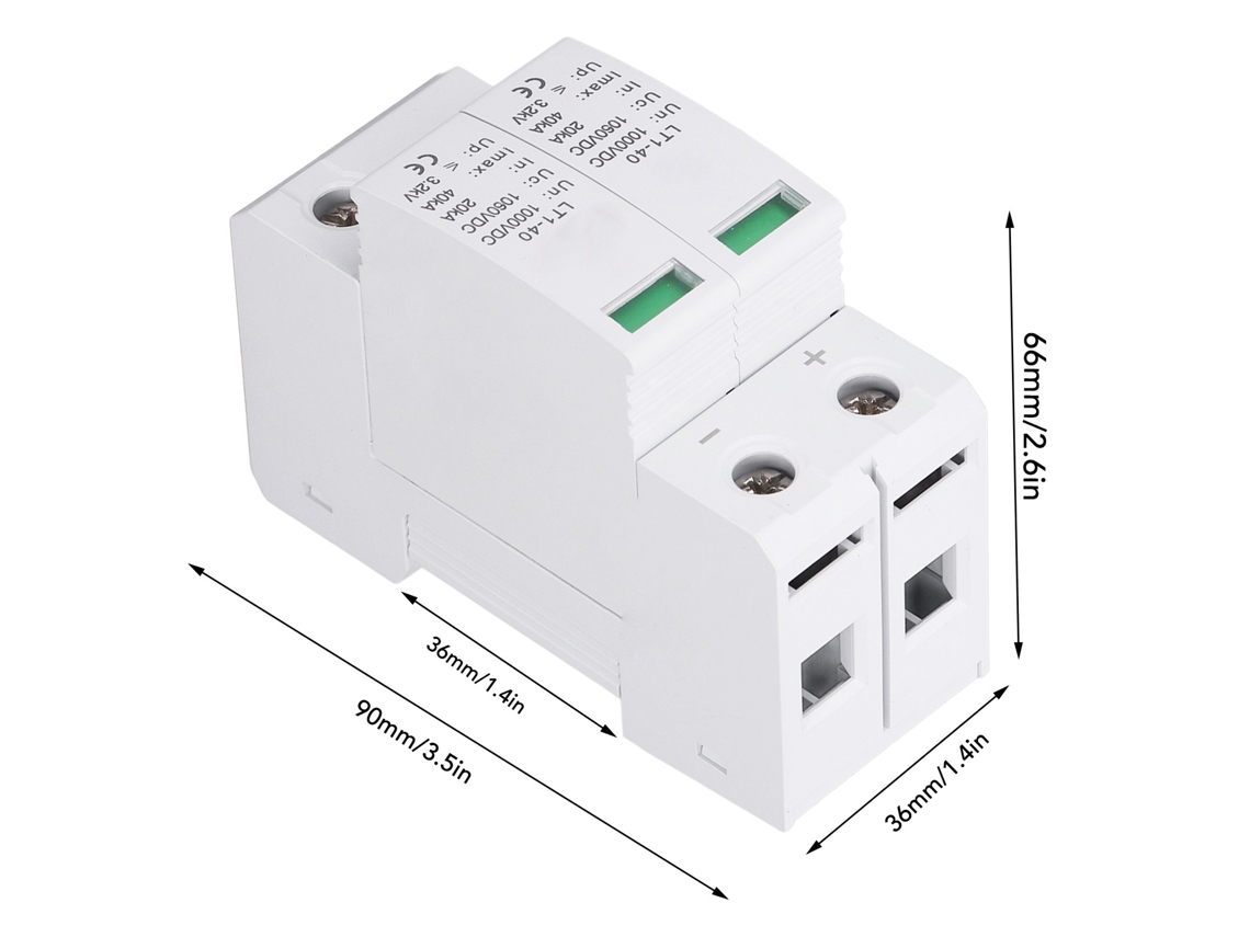 Protector de olas modular ignífugo 2026dz-2p para sistemas fotovoltaicos de 1000 V CC para uso residencial y de oficina.