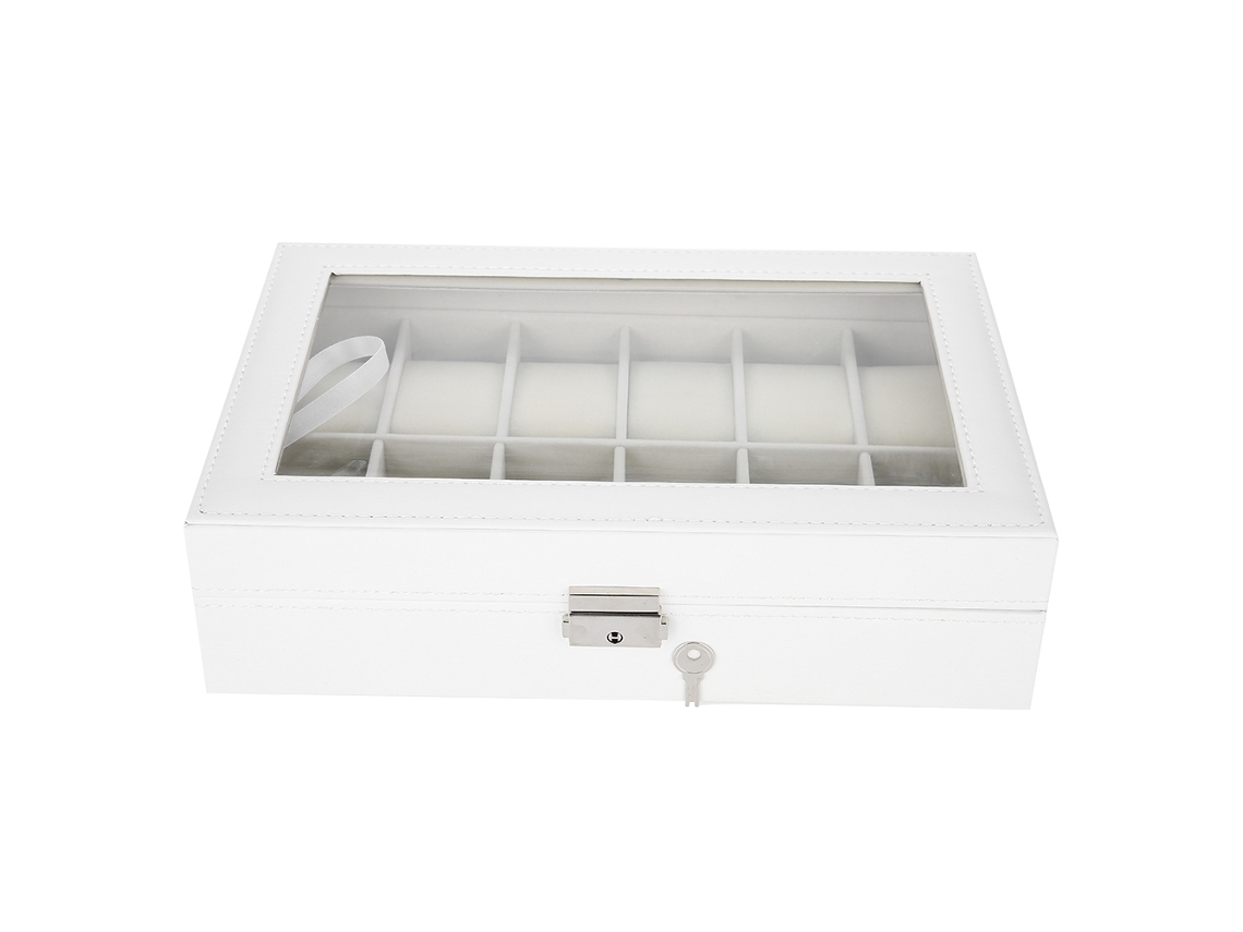 Caja Expositora Y De Almacenamiento De Relojes De Piel Sintética Blanca Con 12 Compartimentos.