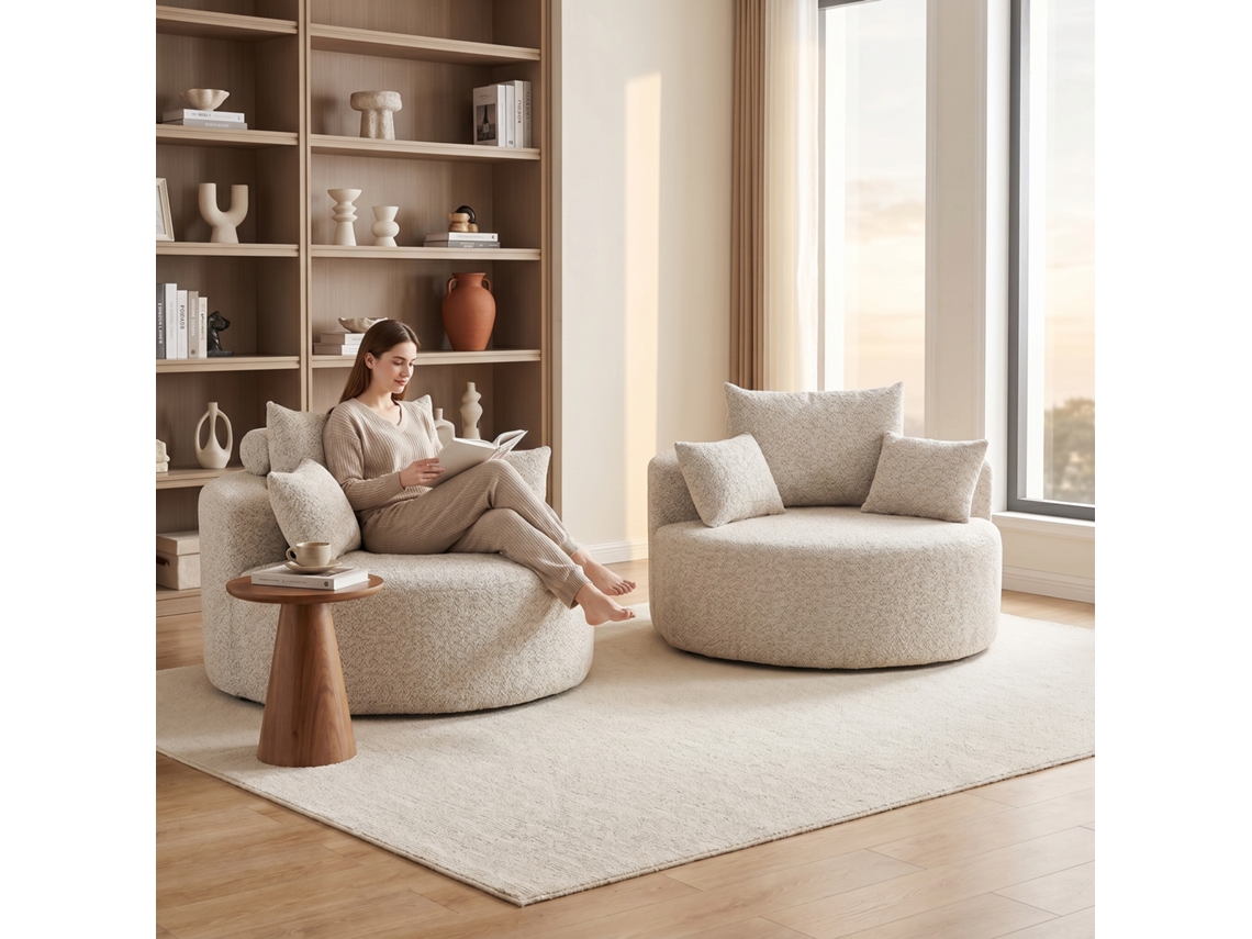 Sillón Individual 1 Plaza De Chenilla Y Espuma - Sin Montaje, Diseño Moderno Esponjoso Tipo Cama - Caqui
