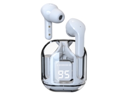Fones Mali Sem Fio Transparente, Estiloso, Cancelamento de Ruído, Estéreo, Hifi, Controle Táctil, Branco