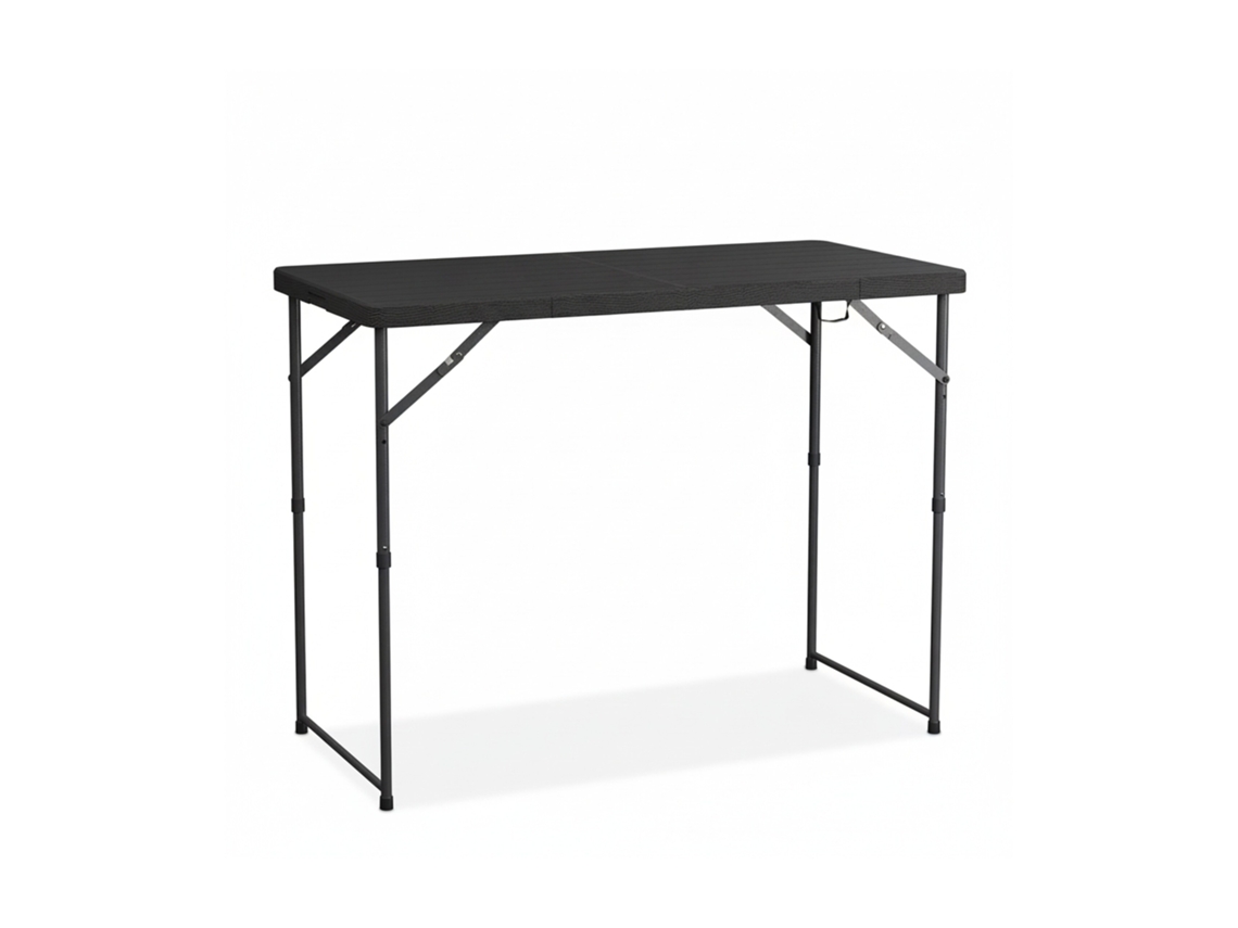 Relaxdays Mesa De Jardim Dobrável, Hbd: 74x120x60 Cm, Plástico, Aço, Altura Ajustável, 6 Pessoas, Preta