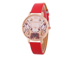 Reloj De Pulsera De Cuarzo Para Mujer Zhoulianfa Con Estampado Floral Y Correa De Pu (rojo)