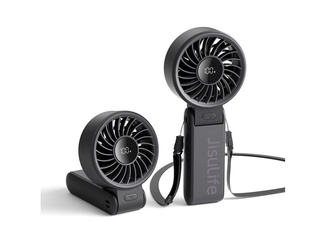 Ventilador De Mano/de Escritorio/de Cuello (negro, 5000 Mah), Pantalla Led, Plegable A 150°, 5 Velocidades