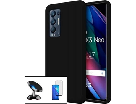 Kit Carcasa y Soporte Magnético Auto Oppo Find X3 Neo PHONECARE Silicone Negro