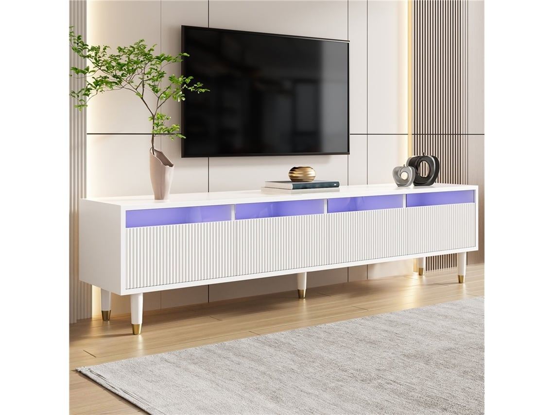 Mueble De Tv Blanco, 178 Cm, Minimalista, 4 Cajones, Mdf, Acrílico, Diseño Moderno.