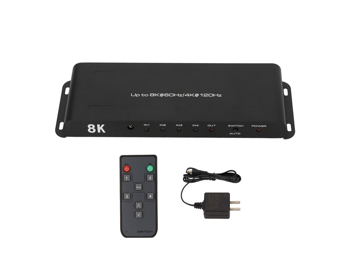 Conmutador De Interfaz Multimedia Hd De 4 Puertos Compatible Con 8k 60hz, 4k 120hz Hdr Con Enchufe Estadounidense De 100-240v.