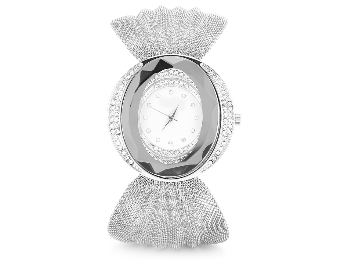 Reloj De Mujer A La Moda Con Correa Ancha De Malla, Elegante Movimiento De Cuarzo Plateado.
