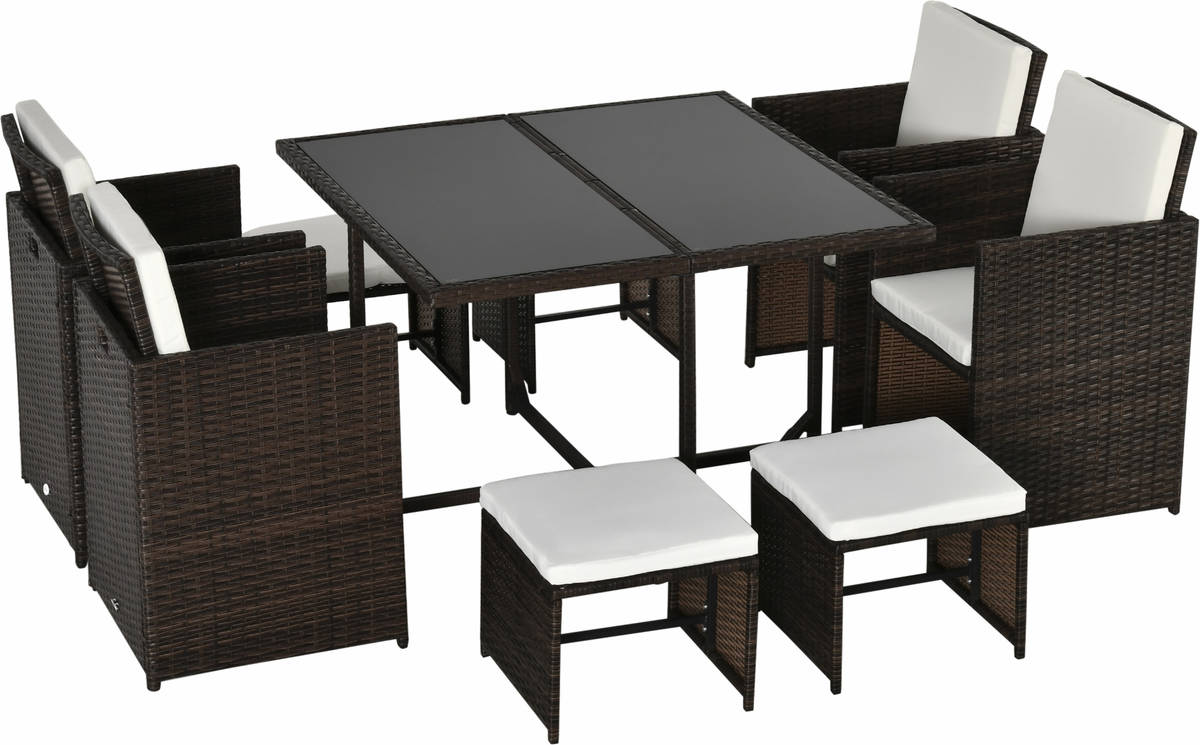 Outsunny Conjunto De muebles comedor 9 piezas apilables cojines para terraza 1 mesa 4 sillas y tabur cenar exterior 841105cw 109x109x72