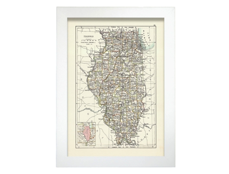 NACNIC Pósters Geográficos En Estilo Vintage. Mapa De Illinois De 1885. Ilustraciones De Antiguos Mapamundis En Tonos Sepia. Tamaño A3, Sin Marco.