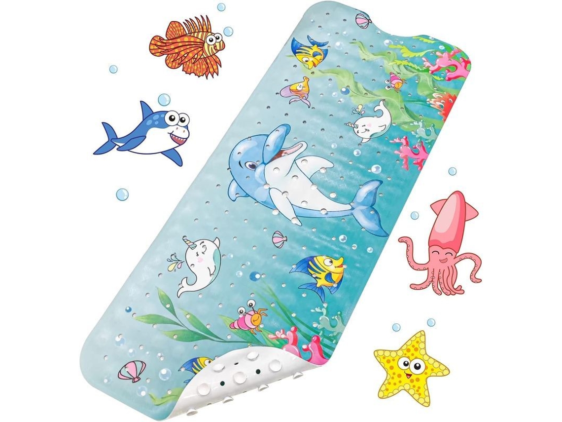 Alfombrilla De Baño Antideslizante De 100x40 Cm Con 200 Ventosas, De Pvc, Libre De Bpa, Con Estampado De Animales Marinos.