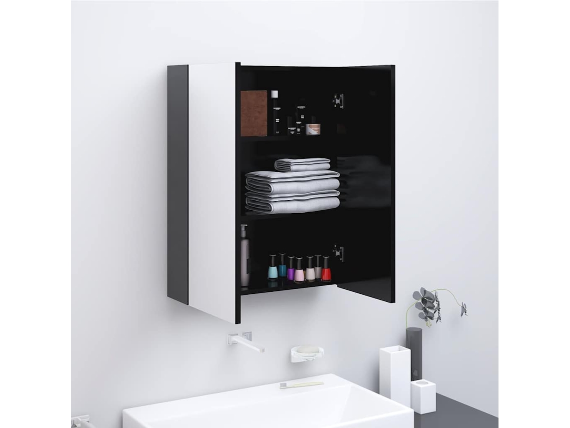 Armario de baño con espejo de 60x15x75 cm, fabricado en MDF color antracita.