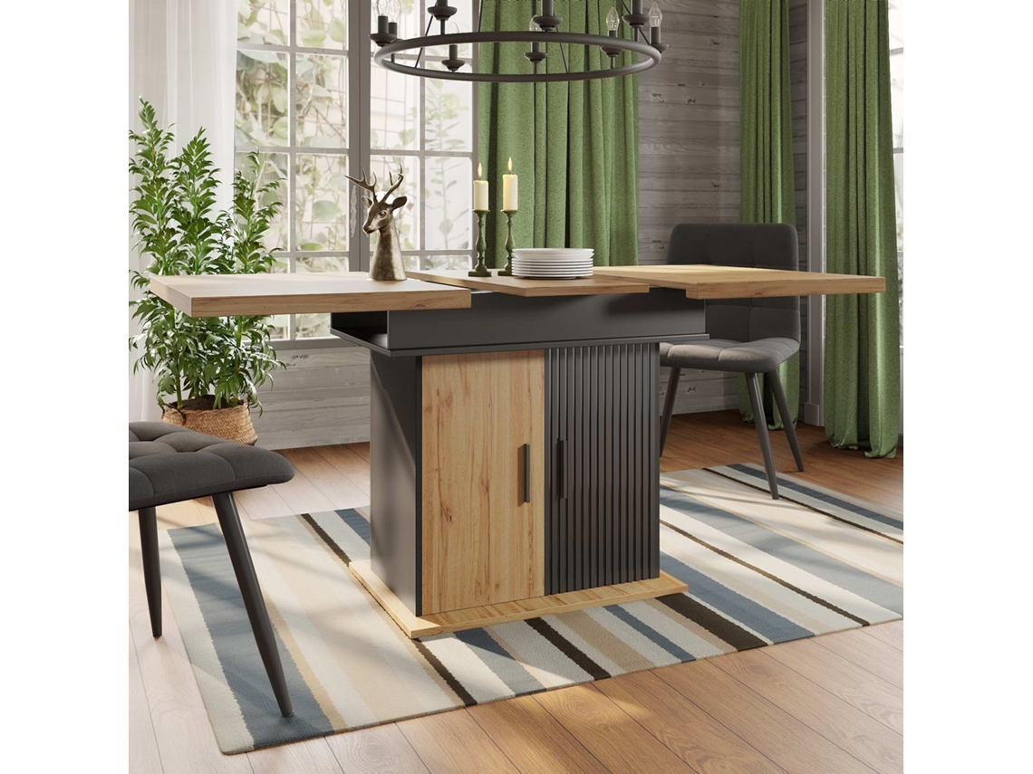 Mesa de comedor extensible de 110 x 140 x 80 cm, estilo retro, plegable, para 4 o 6 personas, color negro