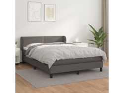 Cama Box Spring Con Colchón Cuero Sintético Gris 140x200 Cm