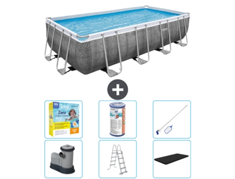 Piscina BESTWAY Rectangular Power Steel - Estampado Ratán - 549 x 274 x 122 - Incluye Bomba - Escalera - Cobertor Accesorios CB36