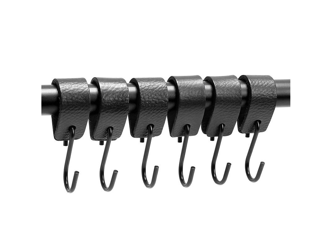 S Hook Con Loop De Cuero, Negro, 6 Piezas