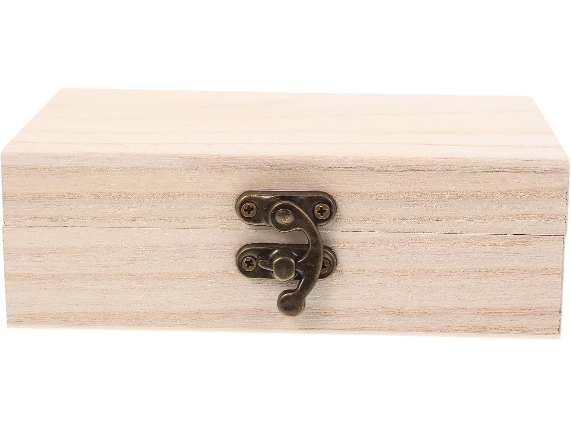 Rectangular Madera Pintar Cerradura Pequeña Almacenamiento Diy Paulownia Cofre Tesoro Hecho Joyas Recuerdos