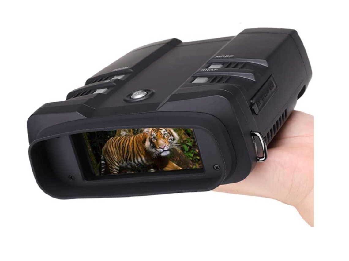 Gafas de visión nocturna digital infrarrojas con pantalla grande, binoculares con capucha Yizhood de 64 g (negro)