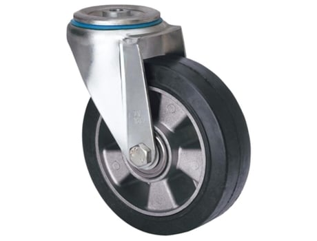 Rueda giratora agujero m12 20zv100-deb aluminio-goma negra elastica eje bolas ALEX