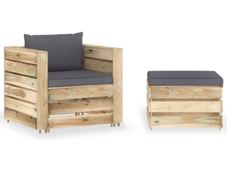 Conjunto 2 Muebles de jardín VIDAXL con cojines madera impregnada verde