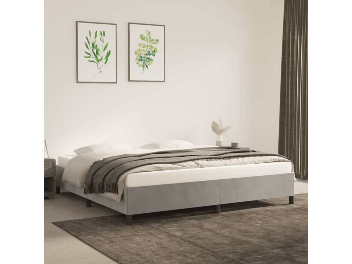 Estructura De Cama Sin Colchón Terciopelo Gris Claro 200x200 Cm