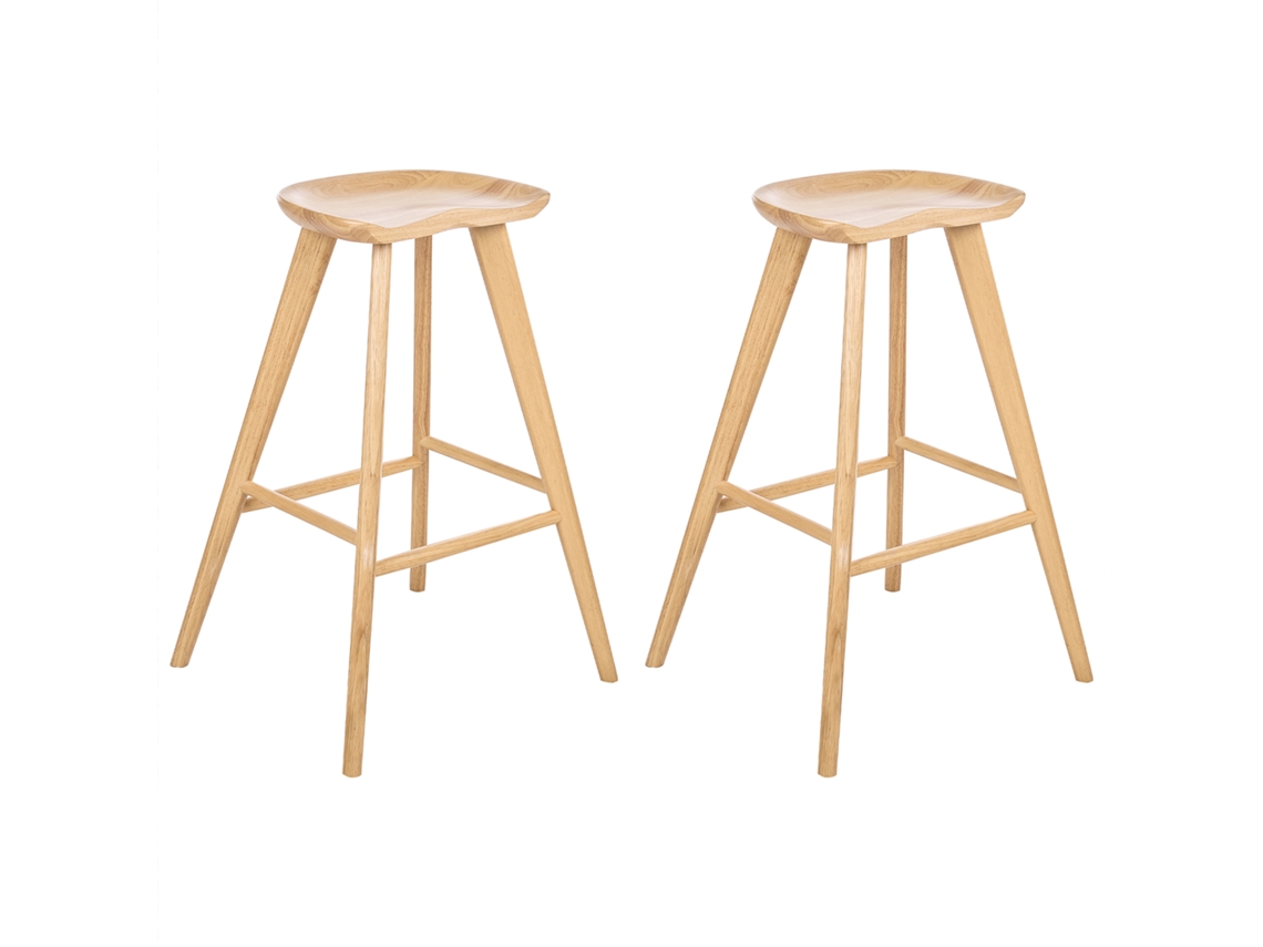 Juego de 2 sillas de bar Beliani Cando en madera de caucho marrón 52x45x74