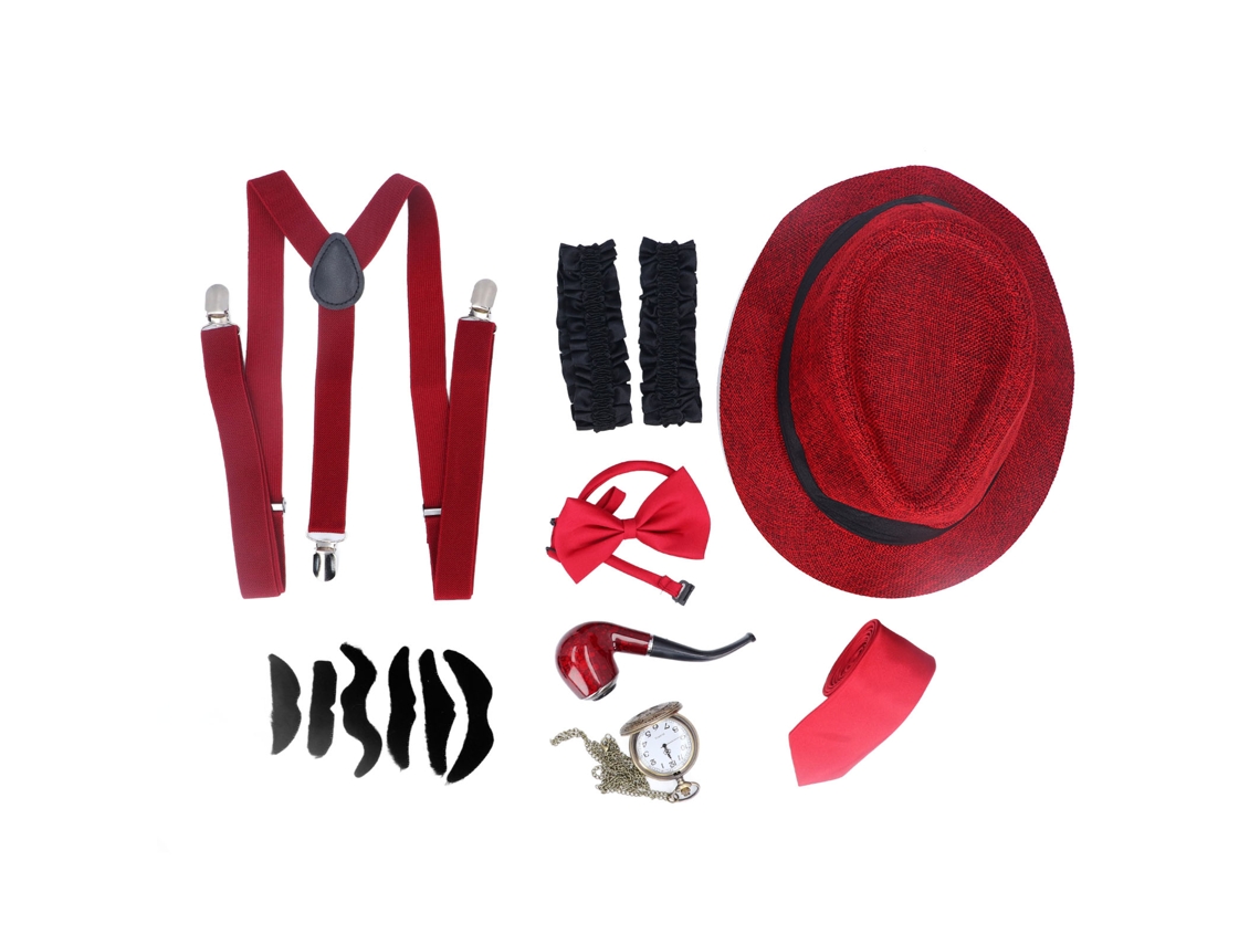 Conjunto De Disfraces De Abuelo 1920 Para Niños Con Porteadores Sombrero Reloj Pipa Corbata Lentes Barba 100 Días Colegio Burgundy