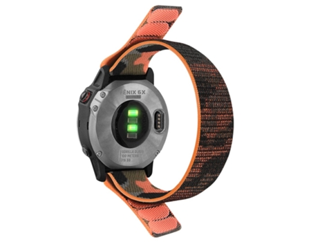 Correa de nailon 26mm ajustable con cinta mágica para Garmin Tactix 7 Pro/Fenix 7X/6X Pro - camuflaje naranja