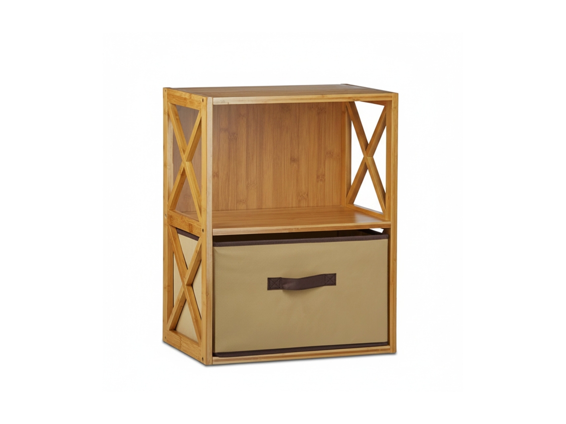 Relaxdays Estantería Con Cesta De Almacenaje, Madera, Dos Estantes, Caja Plegable, 54 X 42 X 49 Cm, 1 Ud., Marrón