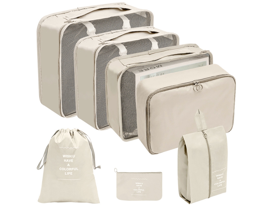 Pack de 7 Organizador Estuche de Viaje Impermeable Beige