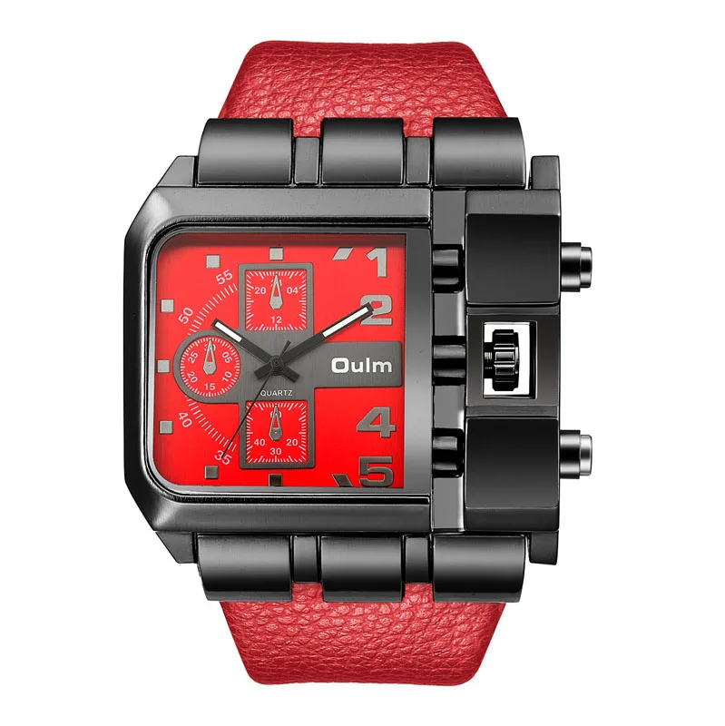 Reloj De Pulsera Informal (rojo), Esfera Cuadrada, Correa Ancha, Reloj De Cuarzo Para Hombre.