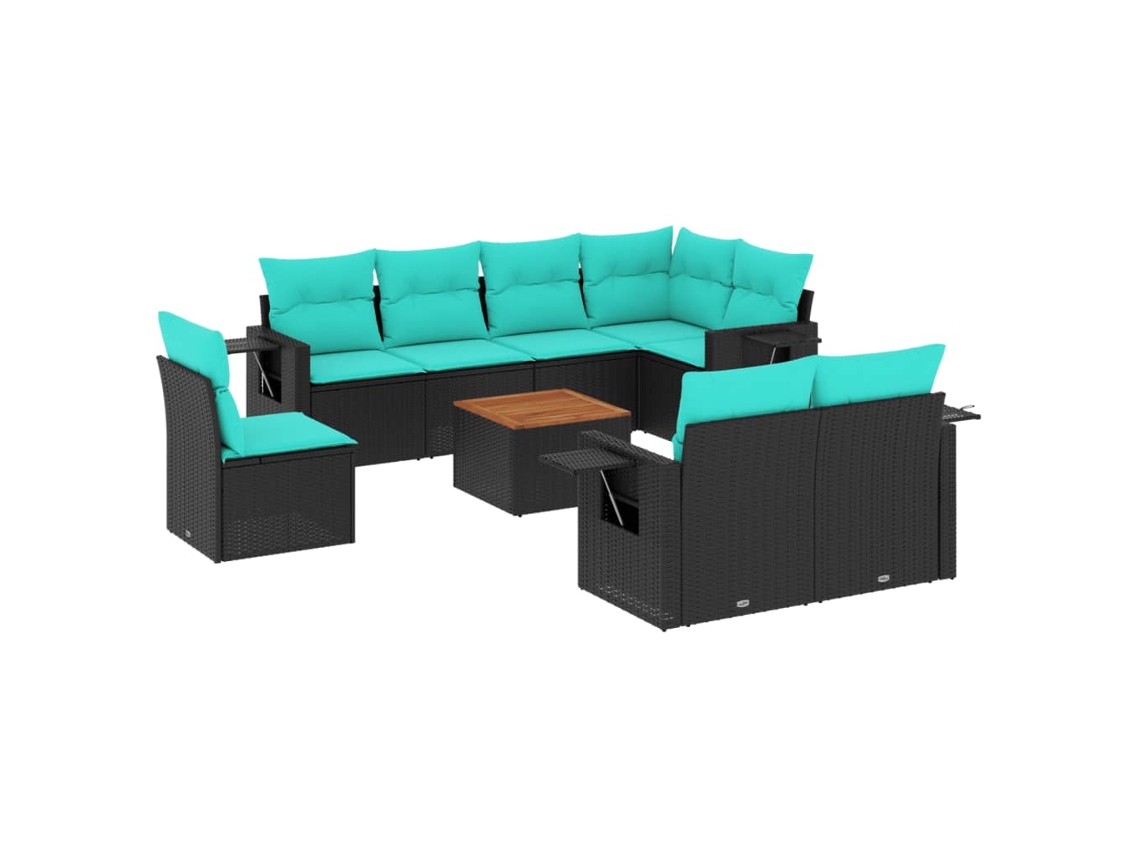 Conjunto de sofá de jardín de 5 piezas con cojines, ratán negro. EXCLUSIVO DE MAISON.