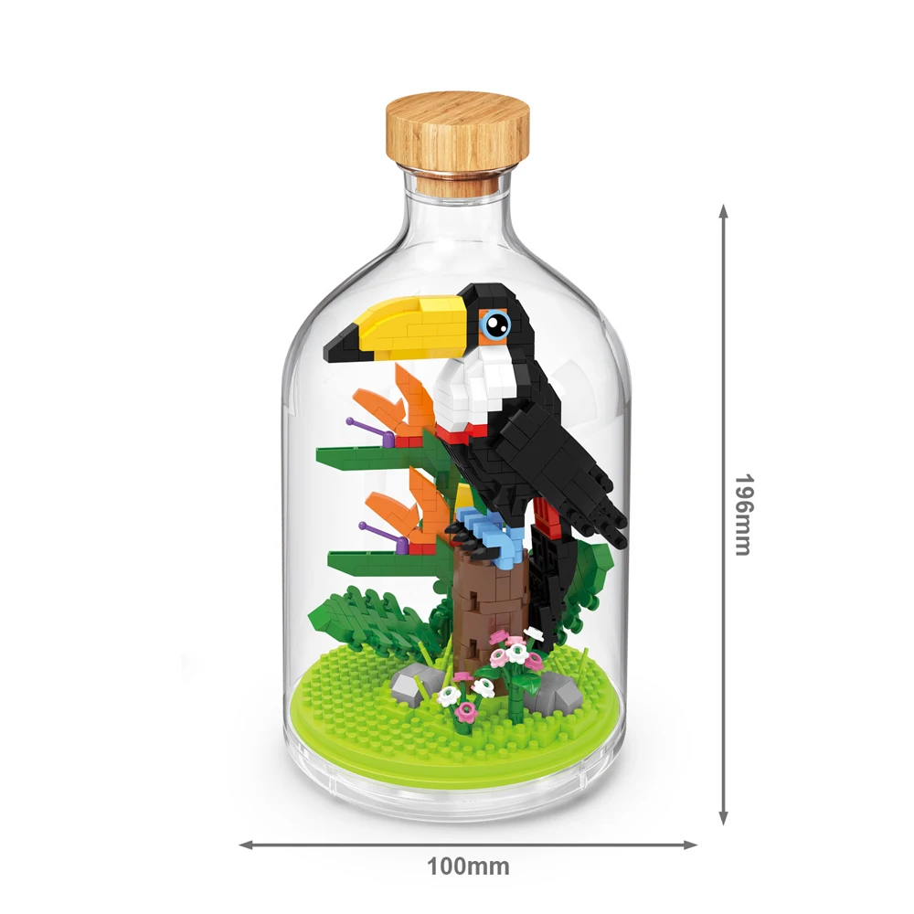 Pájaro (tucán) En Una Botella, Juguete De Bloques De Construcción En Miniatura, Bloques De Construcción Nano