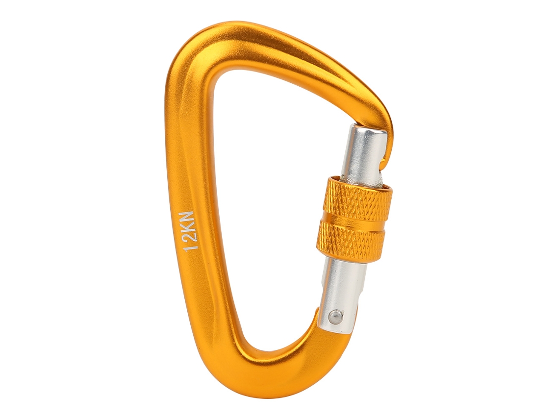 Mosquetón D Para Camping Y Montañismo, Llavero De Aluminio, 12 Kn, Cierre Automático, Color Dorado.