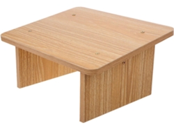 Taburete pequeño de madera maciza, antideslizante e inclinado, color roble rústico.
