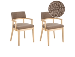 Conjunto De 2 Cadeiras De Refeição Com Apoios De Braços Beliani Dalbo De Bouclé Creme 59x56x82