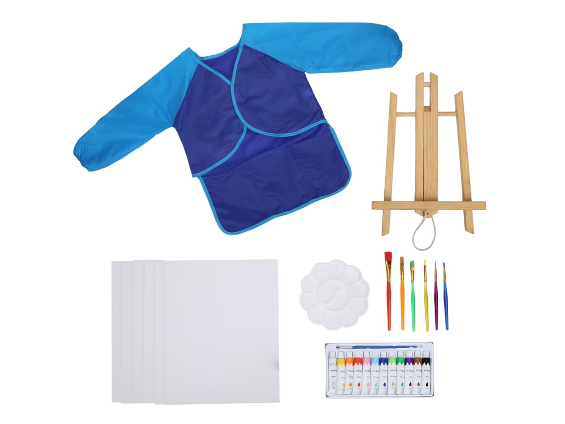 Rebe-set De Pintura Acrílica Diy Para Niños Con Brochas Y Delantal Juego Educativo De Arte Infantil Azul