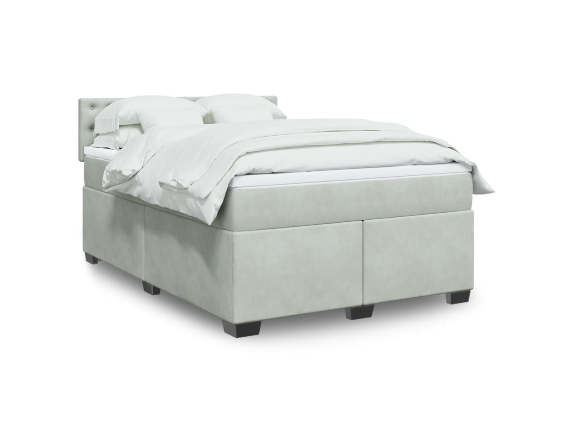 Cama Box Spring Con Colchón Terciopelo Gris Claro 160x200 Cm