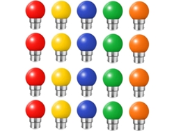 20 Bombillas Led B22 De 2w, Equivalentes A 20w (4 De Cada Color).