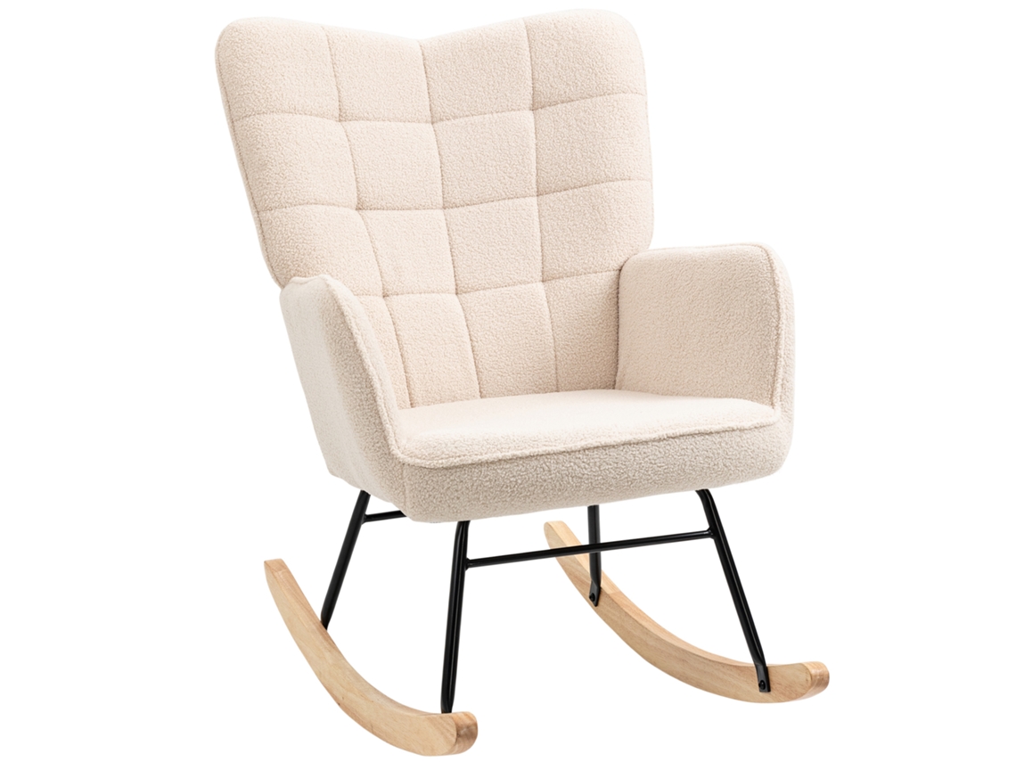 Sillón Mecedor Reclinable, Lana Sintética, Capacidad De Peso De Hasta 120 Kg, Color Beige, Cómodo.