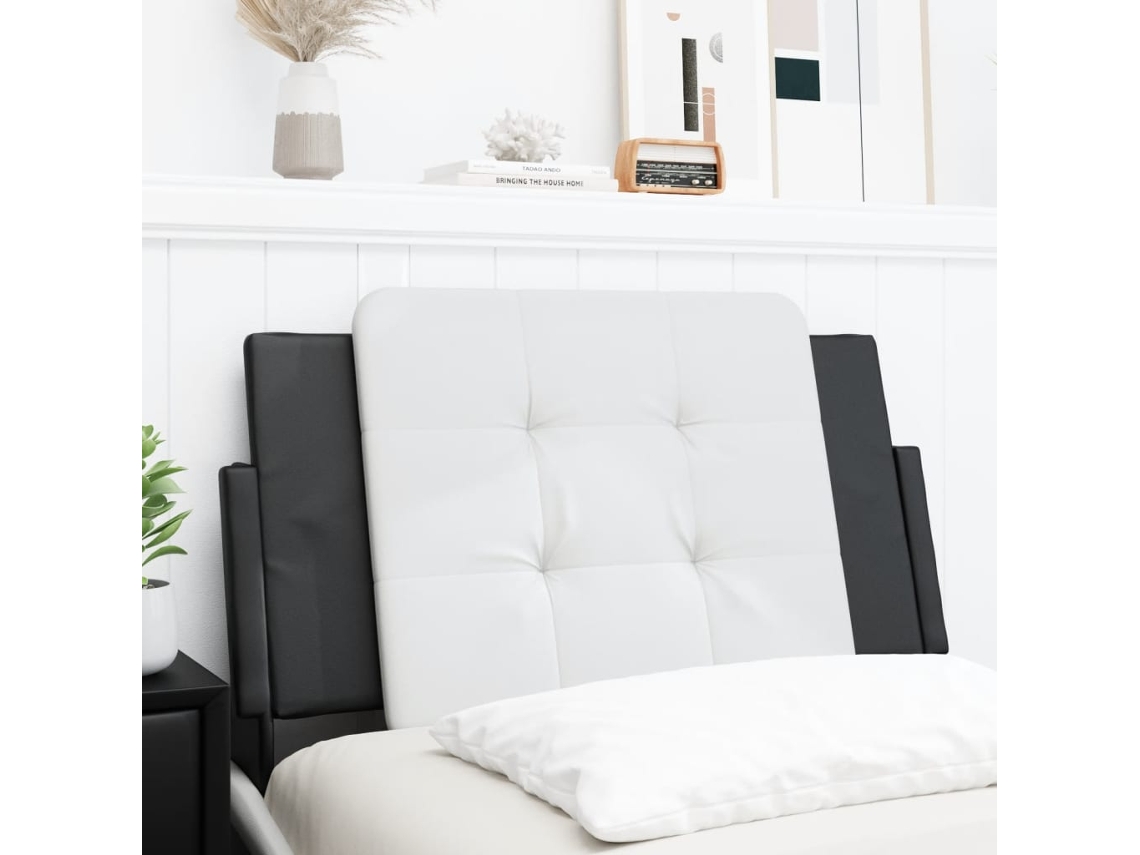 Cabecero De Cama Acolchado Cuero Sintético Blanco Y Negro 90 Cm