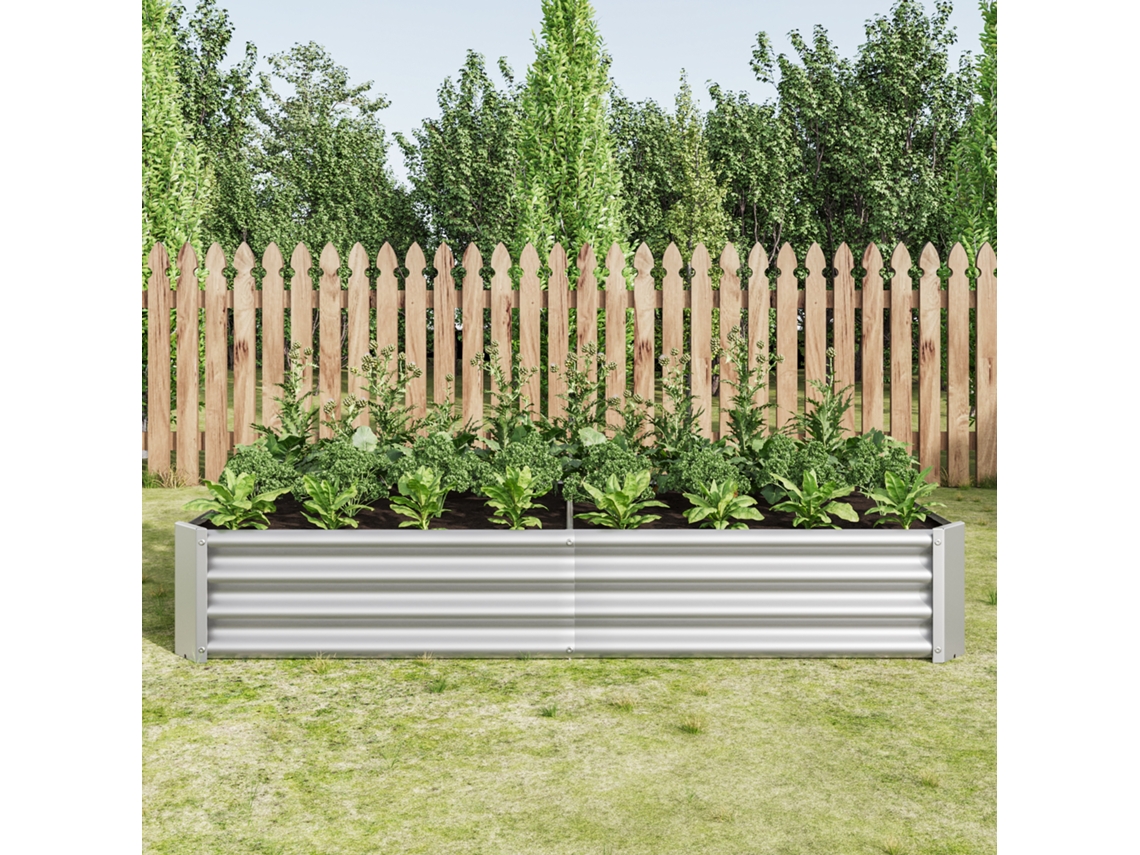 Jardinera metálica elevada, fabricada en chapa de acero resistente, inoxidable y duradera. Base no incluida.