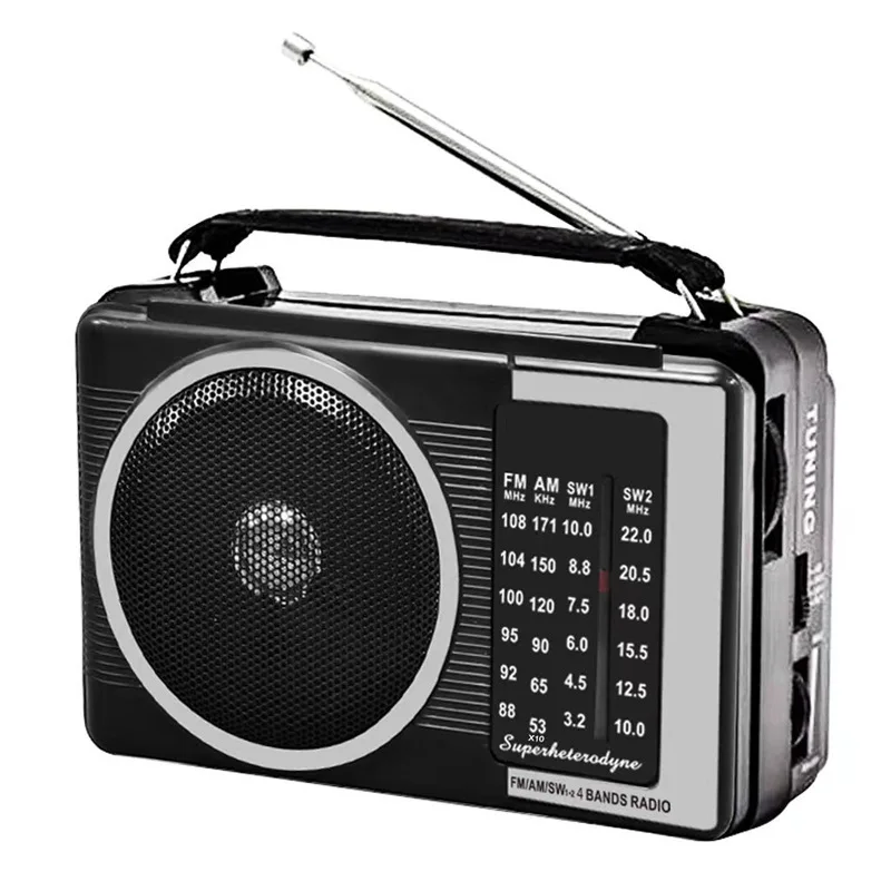 (negro) Radio De Banda Completa Con Altavoz Y Antena Retráctil, Admite Fuente De Alimentación De Batería/ca, Señal Estable.