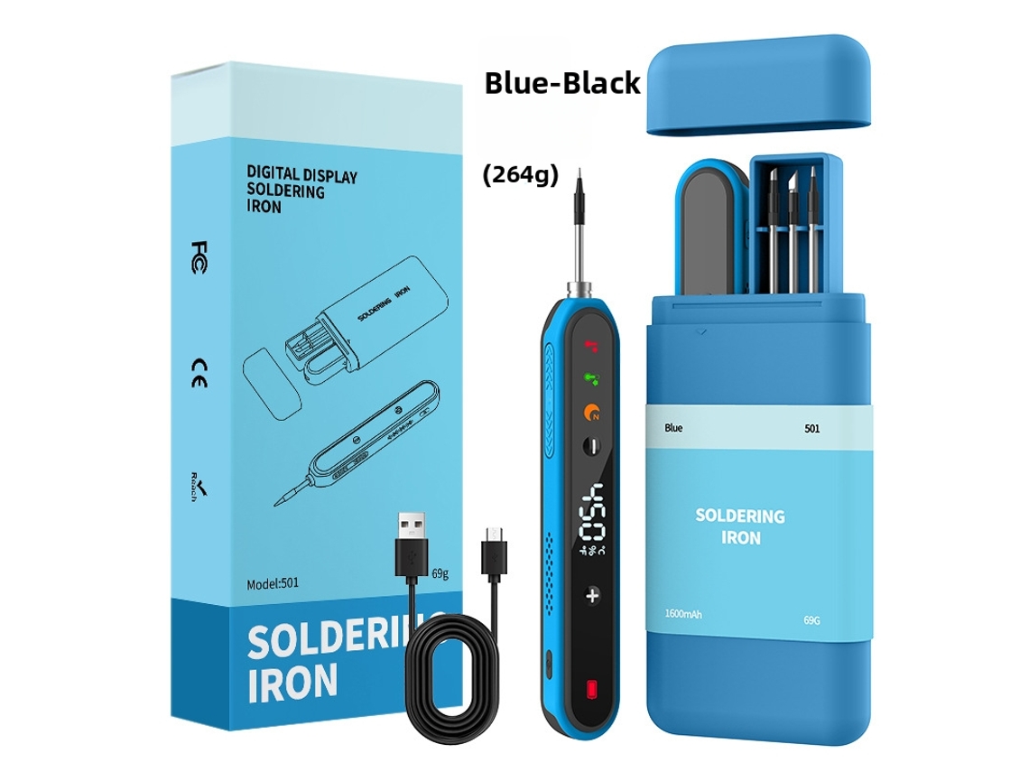 Soldador De 15 W Batería Portátil Usb De 1600 Mah Con Temperatura Ajustable De 180 °c A 450 °c, 3 Puntas De Soldadura Digitallab Azules Y Negras