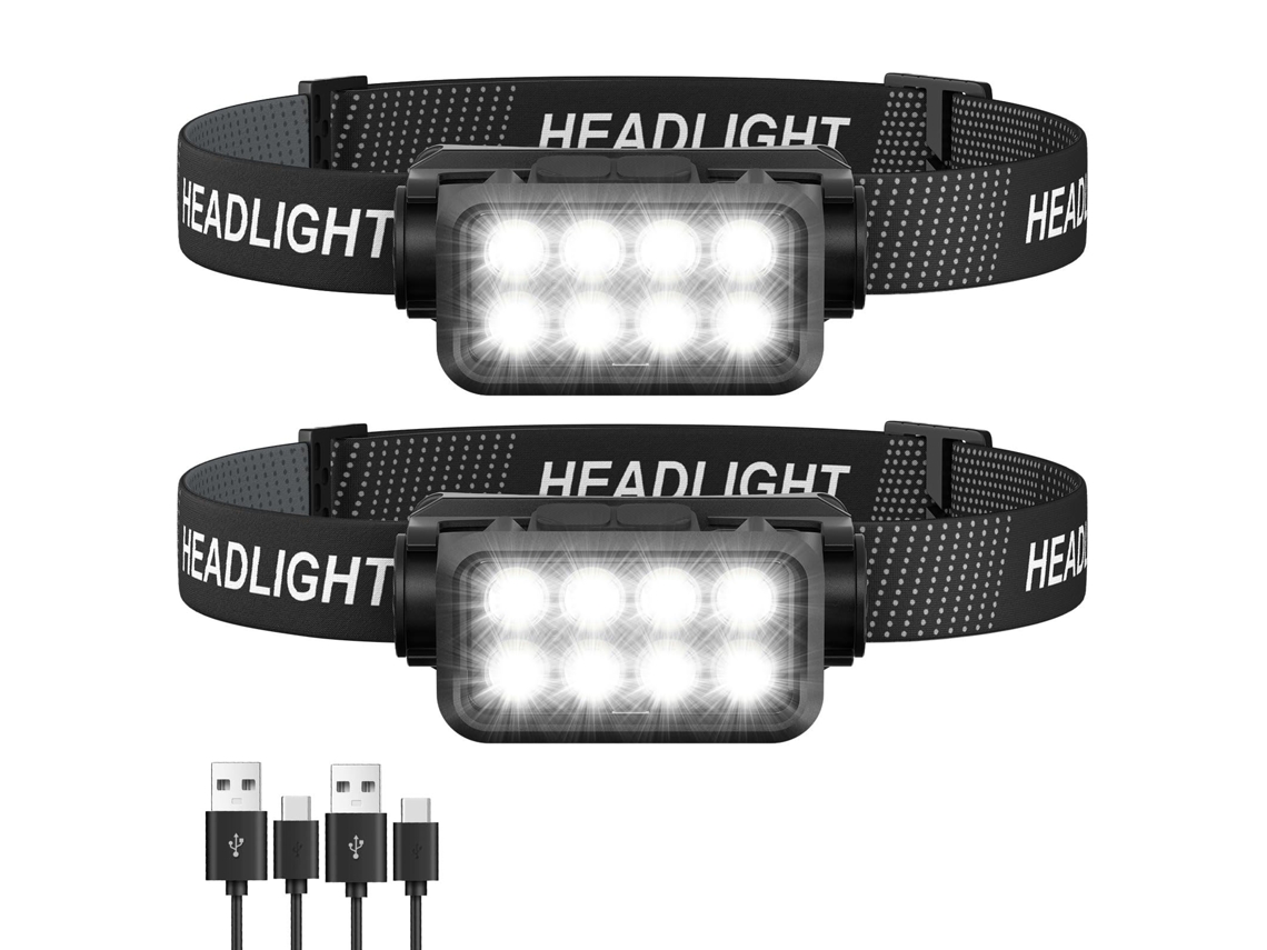Linterna Frontal Recargable (2 Unidades), 2500 Lúmenes, Ultraligera, 8 Led Con Sensor De Movimiento, Impermeable, Ligera, Para Adultos Y Niñ