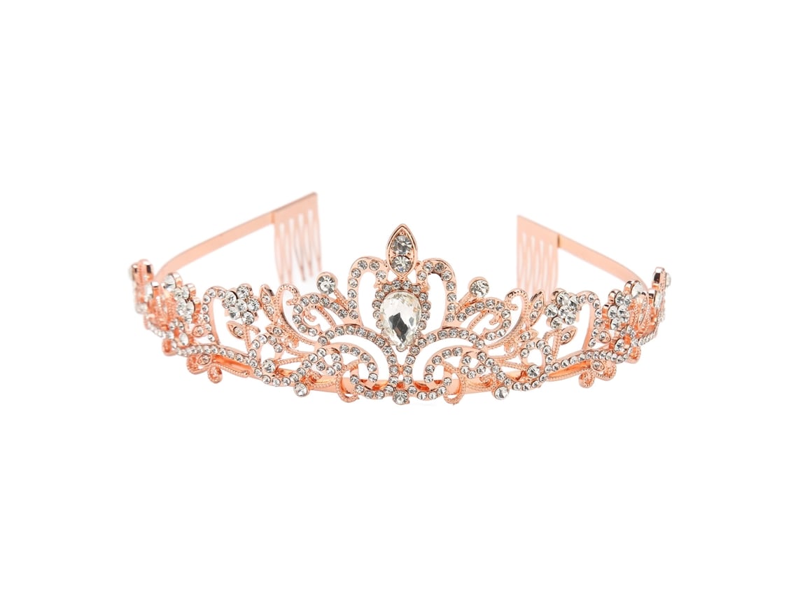 Brilhante Elegante Strass Casamento Princesa Coroa para Halloween Ouro Rosa