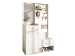 Armario compacto, moderno y multifuncional, elegante mueble blanco con espejo, ganchos y estantes ajustables Mc Star