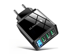 Cargador rápido de 5 V/3,1 A, 4 puertos USB, QC 3.0, color negro